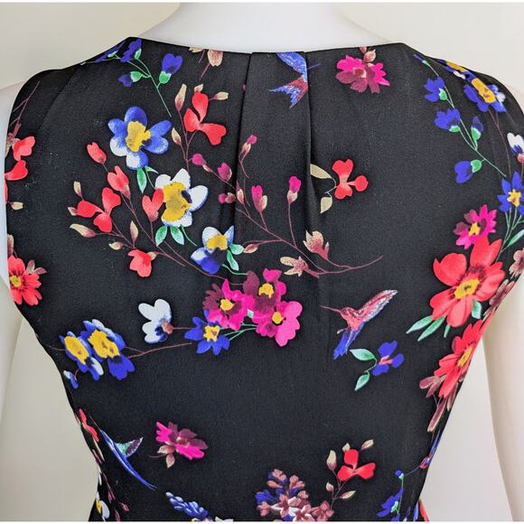 Express Minidress 2 Fit & Flare Sleeveless Black & Bright Floral Keyhole Neck - Picture 8 of 11